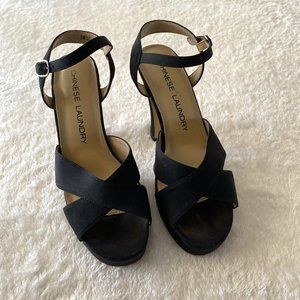 CHINESE LAUNDRY Black "Secret" 4" Heels Size 6M Ankle Straps Peeptoe